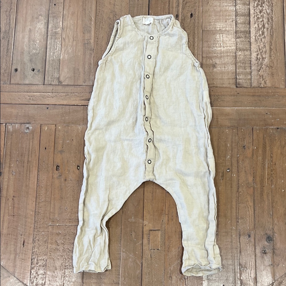 The simple folk signature organic linen beige romper overalls 12-18 months